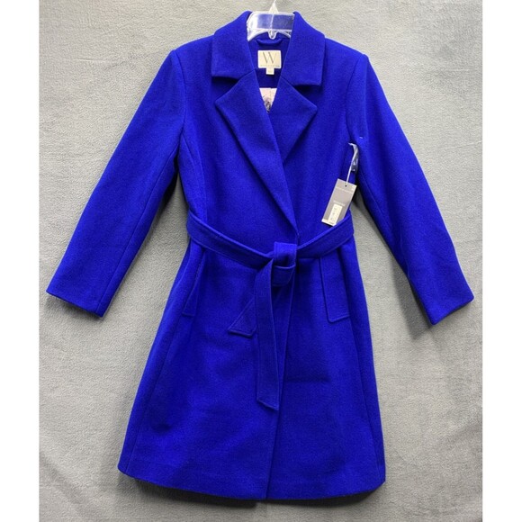 Worthington Womens Wool Blend Robe Coat Belted Cobalt Blue Size Small New - Picture 1 of 16